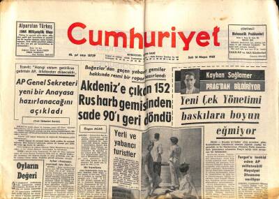 Cumhuriyet Gazetesi 14 Mayıs 1968 - Akdenize Çıkan 152 Rus Harb Gemisinden Sade 90ı Geri Döndü GZ84949 - 1