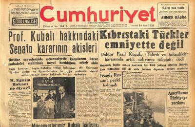 Cumhuriyet Gazetesi 14 Nisan 1958 - Kıbrıstaki Türkler Emniyette Değil - Fezada Rus Suni Peyki Kalmadı GZ120509 - 1
