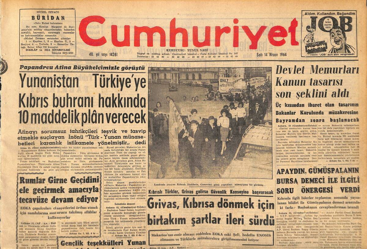 Cumhuriyet Gazetesi 14 Nisan 1964 - Harçlar Kanun Tasarısı Dün Cumhuriyet Senatosuna Geldi - Devlet Memurları Kanun Tasarısı Son Şeklin Aldı GZ160424 - 1