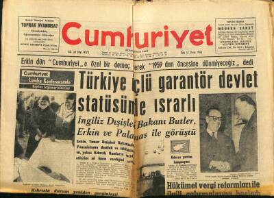 Cumhuriyet Gazetesi 14 Ocak 1964 - Cumhurbaşkanlığı Muavini Makamını Rumlar İşgal Etti GZ76031 - 1