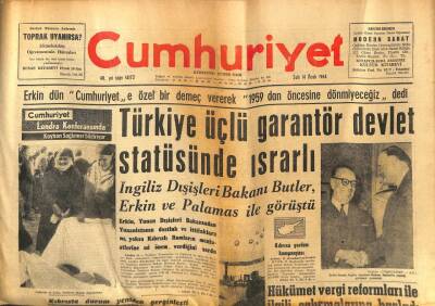 Cumhuriyet Gazetesi - 14 Ocak 1964 - Türkiye Garantör Devlet Statüsünde Israrlı GZ99556 - 1