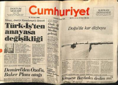 Cumhuriyet Gazetesi 14 Ocak 1986 - Türk-İşten Anayasa Değişikliği GZ56817 - 1