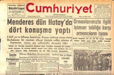 Cumhuriyet Gazetesi 14 Şubat 1960 - Menderes Dün Hatayda Dört Konuşma Yaptı - İktisadi Tedbirler Kanunu GZ119979 - 1