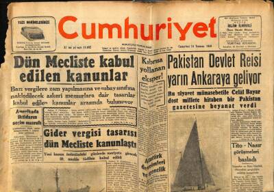 Cumhuriyet Gazetesi 14 Temmuz 1956 - Pakistan Devlet Reisi Ankaraya Geliyor GZ78135 - 1
