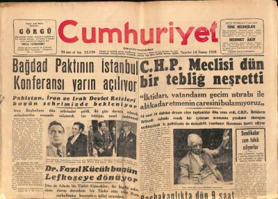 Cumhuriyet Gazetesi 14 Temmuz 1958 - Konyada Bulunan 1800 Yıllık Lahid - Egede Orman Yangınlarının Önü Alınamıyor GZ98007 - 1