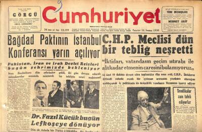 Cumhuriyet Gazetesi 14 Temmuz 1958 - Konyada Bulunan 1800 Yıllık Lâhid ! - Bağdat Paktının İstanbul Konferansı Yarın Açılıyor GZ120191 - 1