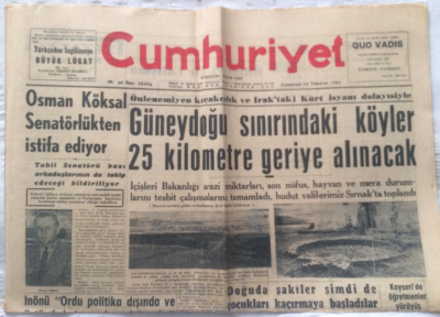 Cumhuriyet Gazetesi 14 Temmuz 1962 - Günetdoğu Sınırındaki Köyler 25 Kilometre Geriye Alınacak - GZ19430 - 1