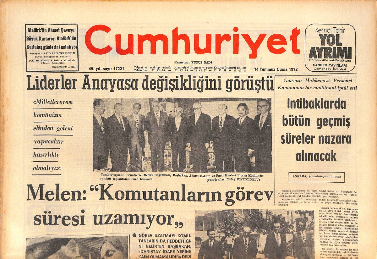 Cumhuriyet Gazetesi 14 Temmuz 1972 - İlhan Selçuk Beraat Etti - Hale Soygazi İtalya'dan Film Çevirme Teklifi Aldı GZ143827 - 1