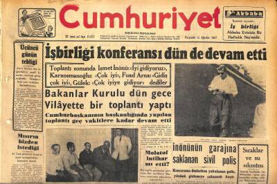 Cumhuriyet Gazetesi 15 Ağustos 1957 - Batı Trakyada Türk Köylüsü Eziliyor - İnönünün Garajına Saklanan Sivil Polis GZ120357 - 1