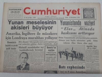 Cumhuriyet Gazetesi 15 Aralık 1944 - De Gaulle Kahirede GZ71828 - 1