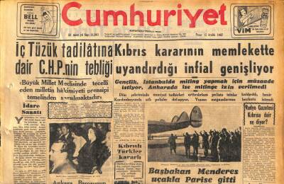 Cumhuriyet Gazetesi 15 Aralık 1957 - İran Depreminde Ölenlerin Sayısı 1500e Yükseldi - Kıbrıs Kararının Memlekette Uyandırdığı İnfial Genişliyor GZ119748 - 1