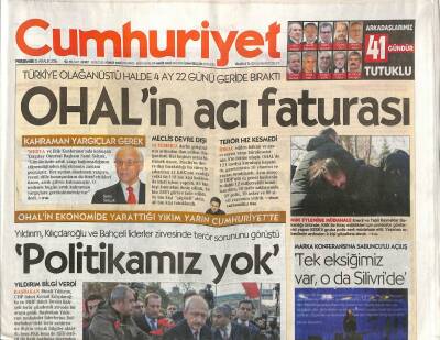 Cumhuriyet Gazetesi 15 Aralık 2016 - Türkiye Olağanüstü Halde 4 Ay 22 Günü Geride Bıraktı GZ94515 - 1