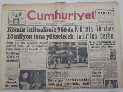 Cumhuriyet Gazetesi 15 Ekim 1956 - Kıbrısta Türklere İndirilen Darbe GZ71939 - 1