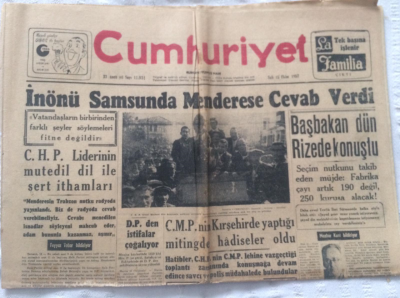 Cumhuriyet Gazetesi 15 Ekim 1957 - İnönü Samsunda Menderese Cevap Verdi - GZ19380 - 1