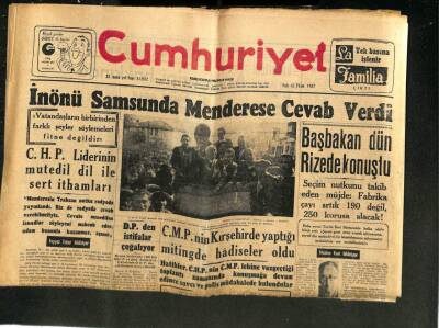 Cumhuriyet Gazetesi 15 Ekim 1957 - İnönü Samsunda Menderese Cevap Verdi GZ85414 - 1