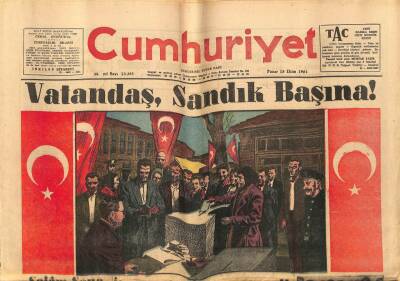 Cumhuriyet Gazetesi 15 Ekim 1961 - Vatandaş Sandık Başında GZ75945 - 1