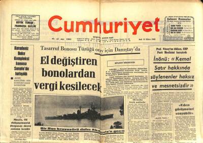 Cumhuriyet Gazetesi - 15 Ekim 1968 - El Değiştiren Bonolardan Vergi Kesilecek GZ99453 - 1
