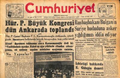 Cumhuriyet Gazetesi 15 Eylül 1957 - Rus Başbakanı Bulganin Suriye Hududuna Asker Yığdığımızı İddia Ediyor GZ119682 - 1