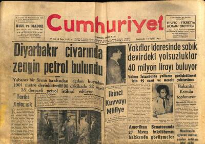 Cumhuriyet Gazetesi 15 Eylül 1960 - Diyarbakır Civarında Zengin Petrol Bulundu GZ82584 - 1