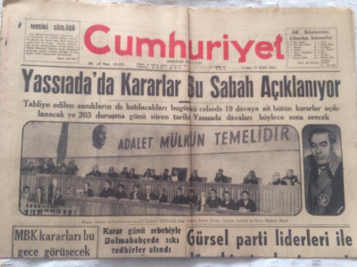 Cumhuriyet Gazetesi 15 Eylül 1961 - Yassıadada Kararlar Bu Sabah Açıklanıyor - GZ19468 - 1