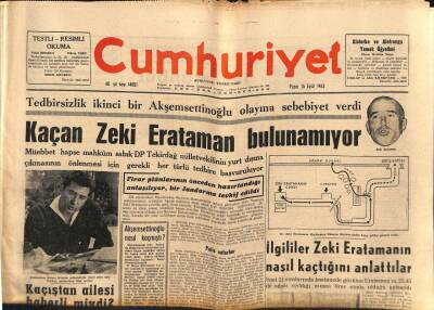 Cumhuriyet Gazetesi 15 Eylül 1963 - Kaçan Zeki Erataman Bulunamıyor GZ85360 - 1