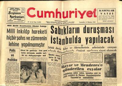 Cumhuriyet Gazetesi 15 Haziran 1960 - Bayar Ve Menderese Gönderilen Eşyalar, Enver Kaya, Zeka Testleri nin Zararlı Olduğu Anlaşıldı GZ88083 - 1