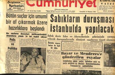 Cumhuriyet Gazetesi 15 Haziran 1960 - Sabıkların Duruşması İstanbulda Yapılacak GZ110001 - 1