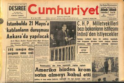 Cumhuriyet Gazetesi 15 Haziran 1963 - Topkapı Müzesindeki Taht Şah İsmaile Ait Değil - Amerika Bizden Krom Satın Almayı Kabul Etti GZ120675 - 1