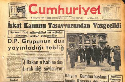 Cumhuriyet Gazetesi 15 Kasım 1957 - İskat Kanunu Tasavvurundan Vazgeçildi - İtalyan Cumhurbaşkanı Bugün Romaya Dönüyor GZ119706 - 1