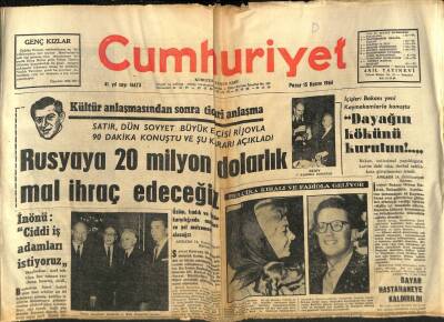 Cumhuriyet Gazetesi 15 Kasım 1964 - Rusyaya 20 Milyon Dolarlık Mal İhraç Edeceğiz GZ84955 - 1