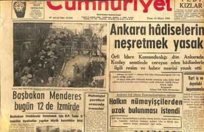 Cumhuriyet Gazetesi 15 Mayıs 1960 - Başbakan Menderes Bugün 12de İzmirde GZ108984 - 1