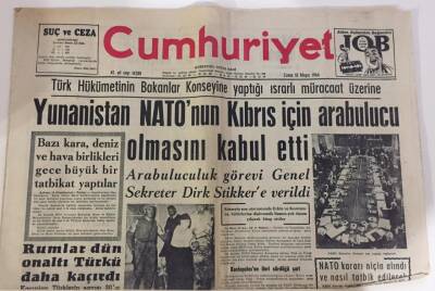 Cumhuriyet Gazetesi 15 Mayıs 1964 - Yunanistan NATOnun Kıbrıs İçin Ara Bulucu Olmasını Kabul Etti GZ6087 - 1