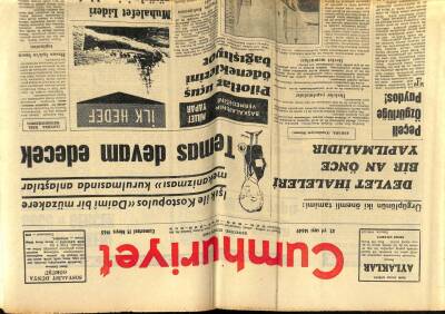 Cumhuriyet Gazetesi 15 Mayıs 1965 - Çin Bir Atom Bombası Daha Patlattı..Donanmaya Yardım İçin Hakkaride 4210 Lira Toplandı GZ59003 - 1