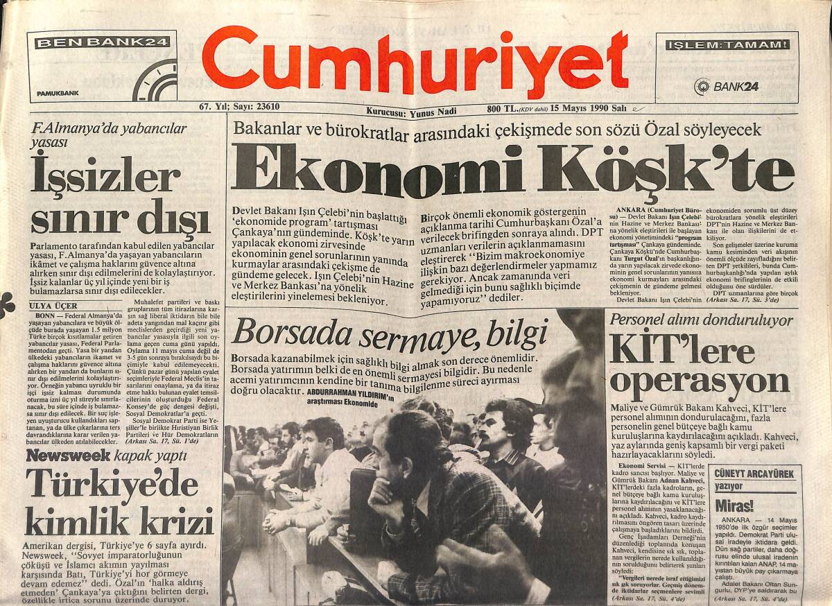 Cumhuriyet Gazetesi 15 Mayıs 1990 - Hülya Avşar Cannes'da - Borsada Sermaye , Bilgi GZ151781 - 1