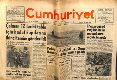Cumhuriyet Gazetesi 15 Nisan 1963 - Polaris Denizaltısı Sam Houston İzmire Geldi GZ103107 - 2