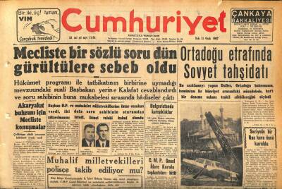 Cumhuriyet Gazetesi 15 Ocak 1957 - Başbakan , Amerikan Heyetini Kabul Etti - Humphrey Bogart Dün Öldü GZ120246 - 1