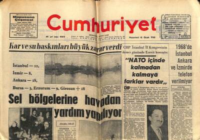 Cumhuriyet Gazetesi 15 Ocak 1968 - Sel Bölgelerine Havadan Yardım Yapılıyor GZ59187 - 1