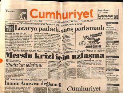 Cumhuriyet Gazetesi 15 Ocak 1989 - Mersin Krizi İçin Uzlaşma GZ65087 - 2