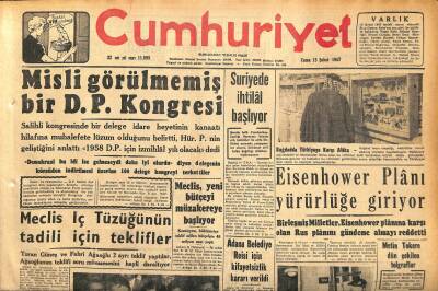 Cumhuriyet Gazetesi 15 Şubat 1957 - Eisenhower Plânı Yürürlüğe Giriyor - İkinci Macar Kafilesi Yarın İstanbula Geliyor GZ120251 - 1