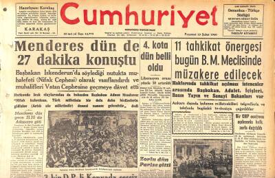 Cumhuriyet Gazetesi 15 Şubat 1960 - Menderes Dün de 27 Dakika Konuştu - Zorlu Dün Parise Gitti GZ119978 - 1