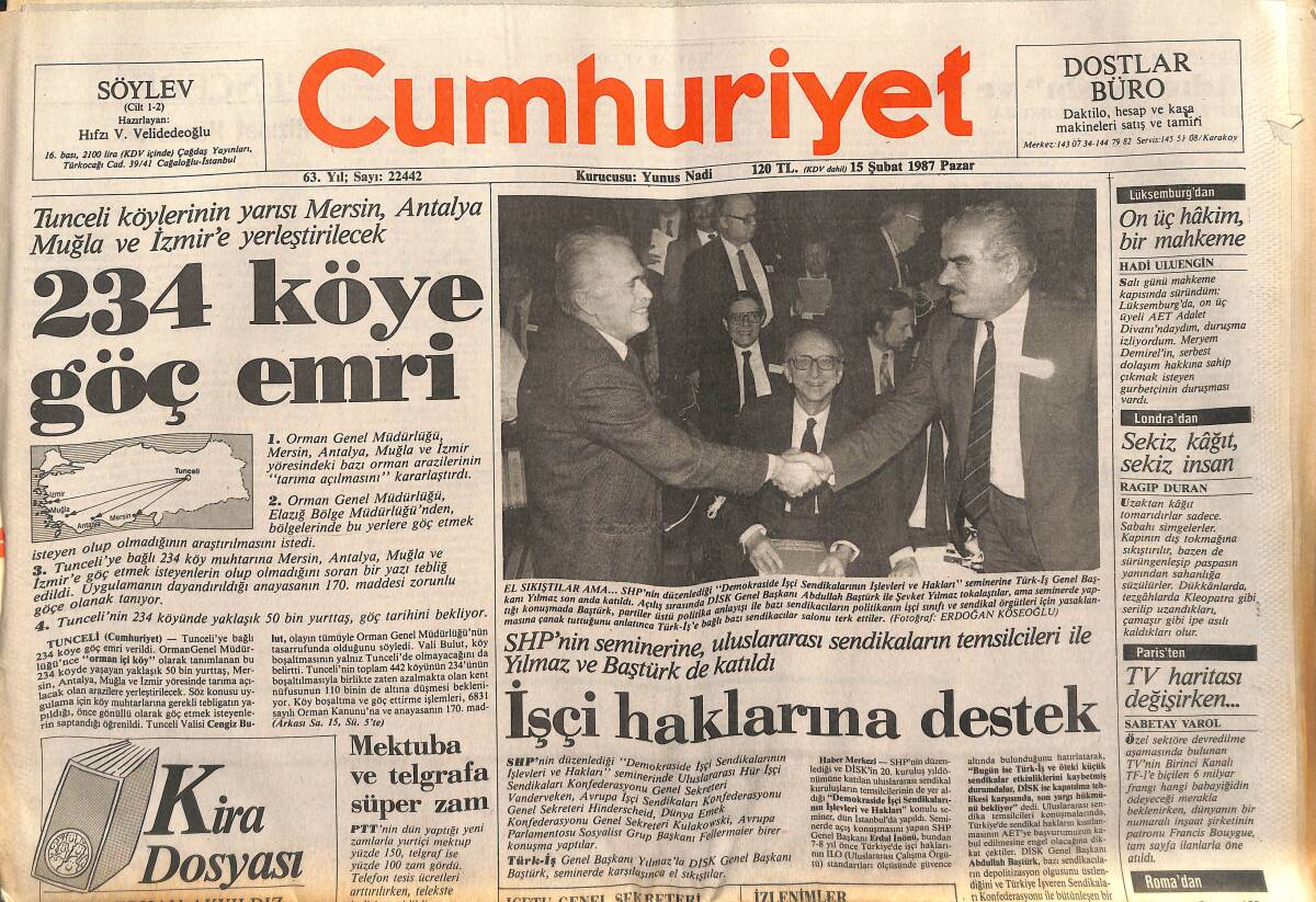 Cumhuriyet Gazetesi 15 Şubat 1987 - İran'dan Yine Cihat Çağrısı - Sovyetler'den İran'a Eleştiri GZ139904 - 1