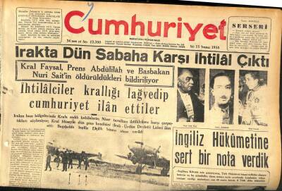 Cumhuriyet Gazetesi 15 Temmuz 1958 - Irakta Dün Sabaha Karşı İhtilâl Çıktı GZ120148 - 1