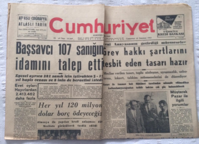 Cumhuriyet Gazetesi 15 Temmuz 1961 - Başsavcı 107 Sanığın İdamını Talep Etti - GZ19403 - 1
