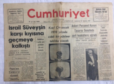 Cumhuriyet Gazetesi 15 Temmuz 1967 - Kızıl Çin Ancak 1970 Yılında Ciddi Bir Nükleer Tehlike Olacak - GZ19537 - 1