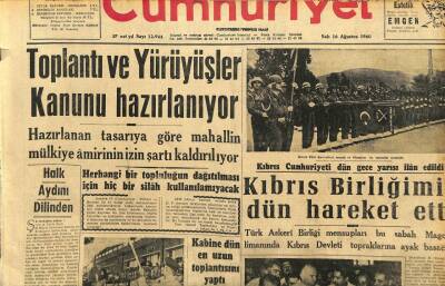Cumhuriyet Gazetesi 16 Ağustos 1960 - Kıbrıs Birliği Dün Hareket Etti GZ110055 - 1