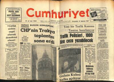 Cumhuriyet Gazetesi 16 Ağustos 1967 - Galata Kulesi Halka Açılıyor GZ90064 - 1