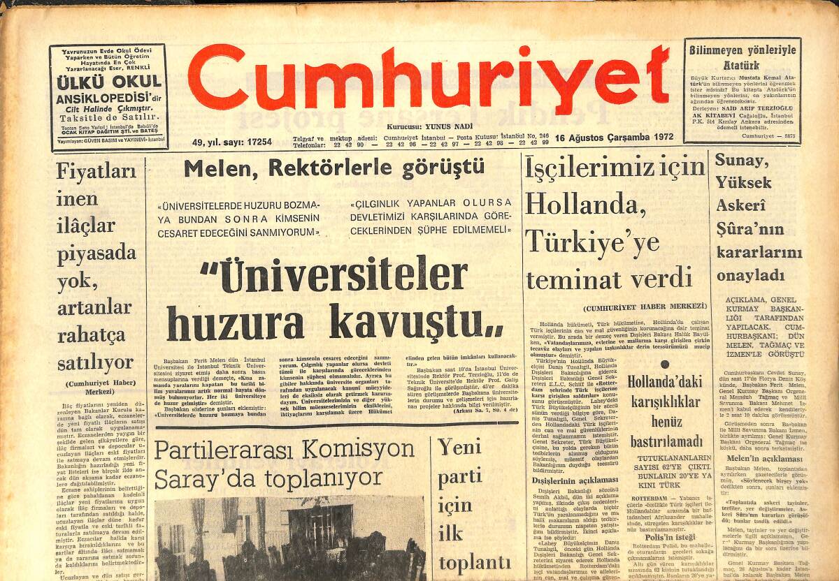 Cumhuriyet Gazetesi 16 Ağustos 1972 - Galatasaray Antrenörü Brian Birch: Başarımızın Sırrı Disiplin - Fenerbahçe-Galatasaray Ali Sami Yen'de GZ143593 - 1