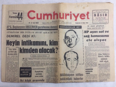 Cumhuriyet Gazetesi 16 Ekim 1965 - AP Aşırı Sol Ve Sağ Konusunu Ele Alıyor - GZ19119 - 1