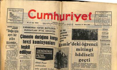 Cumhuriyet Gazetesi 16 Ekim 1967 - İzmirdeki Öğrenci Mitingi Hadiseli Geçti..Galatasaray Göztepeyi Yine Yenemedi GZ59021 - 1