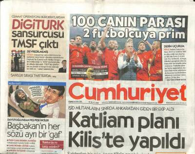 Cumhuriyet Gazetesi 16 Ekim 2015 - Işid Militanları Sınırda Ankaradan Giden Bir Ekip Aldı - Digitürk Sansürcüsü TMSF Çıktı GZ96027 - 1